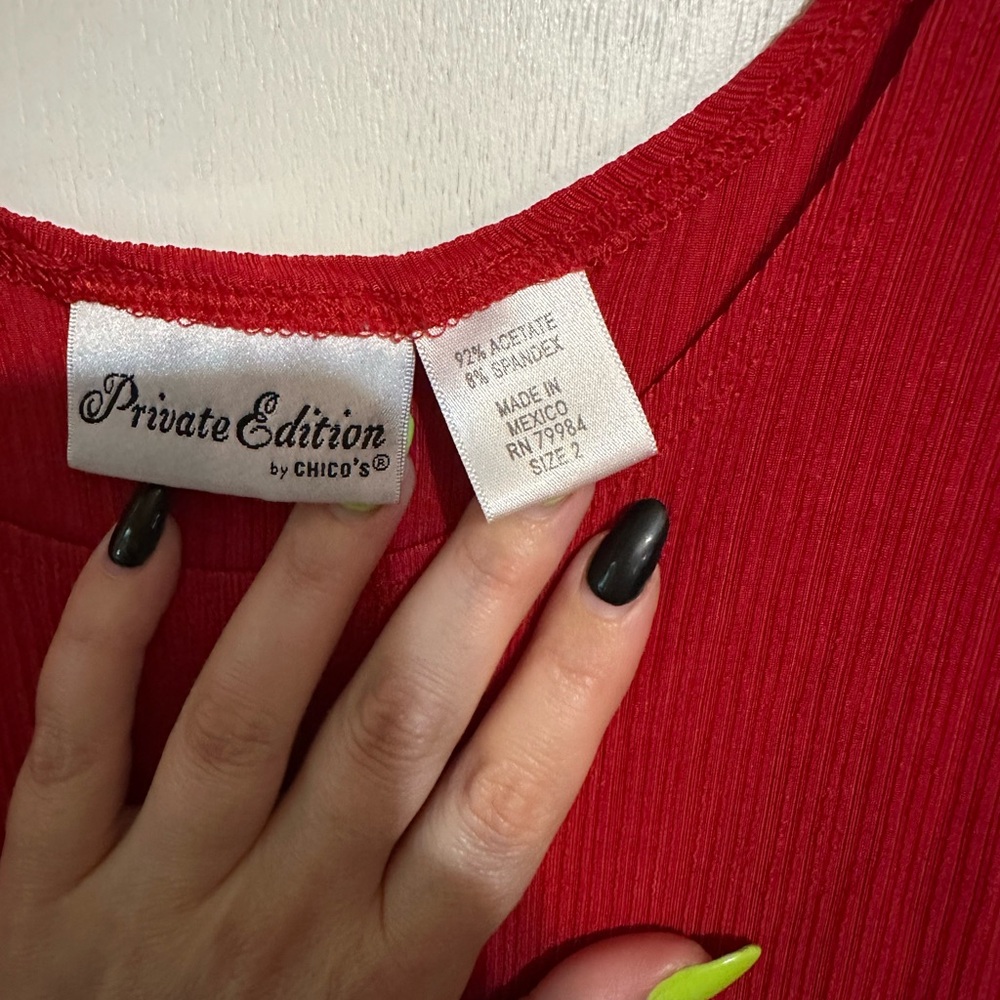 Chico's Vibrant Red Ribbed Blouse - Picture 3 of 4